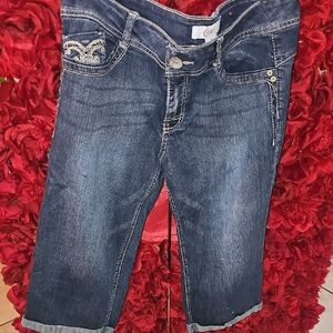 Candie's Women's Navy Cropped Capri Jeans with Embroidery Size 13 Juniors